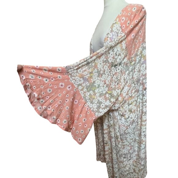 Wonderly Curvy Floral Kimono Cardigan Duster 0X/1X‎ Pink Cream Spring Fling Boho - Picture 6 of 9